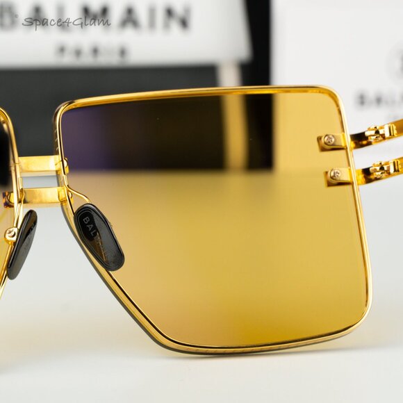 Balmain Men Sunglasses GENDARME BPS-109A-66 Gold Black Amber Square BRAND NEW - Picture 7 of 13